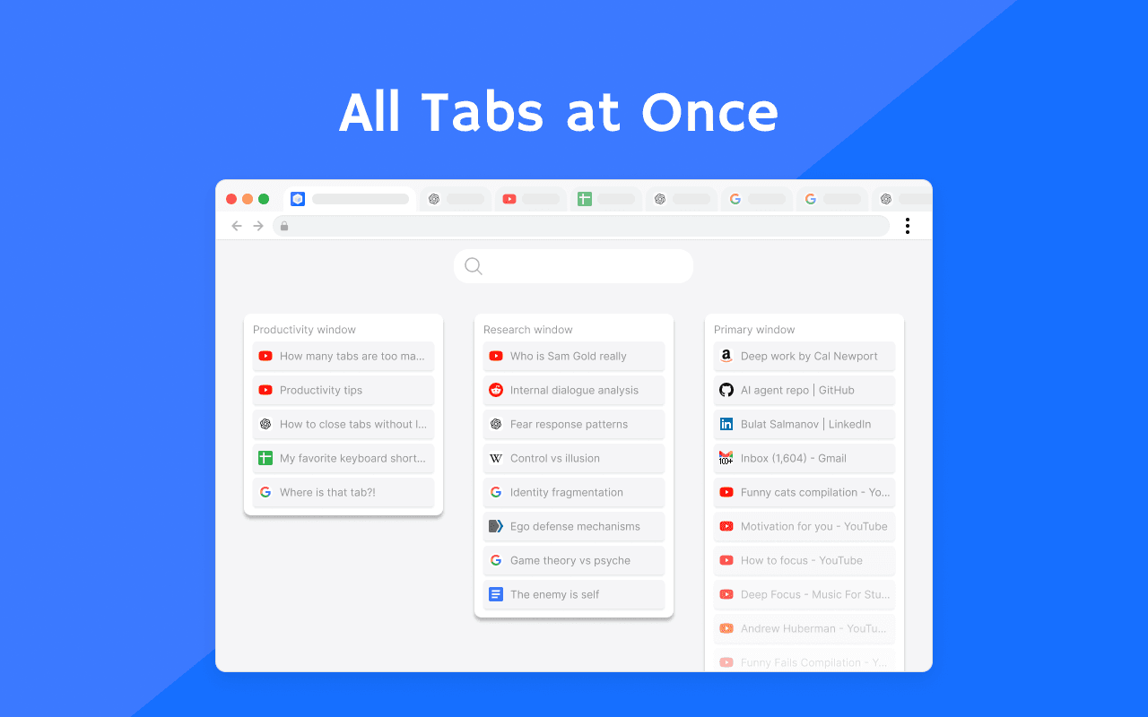 Chrome Extension Tab Manager interface screenshot