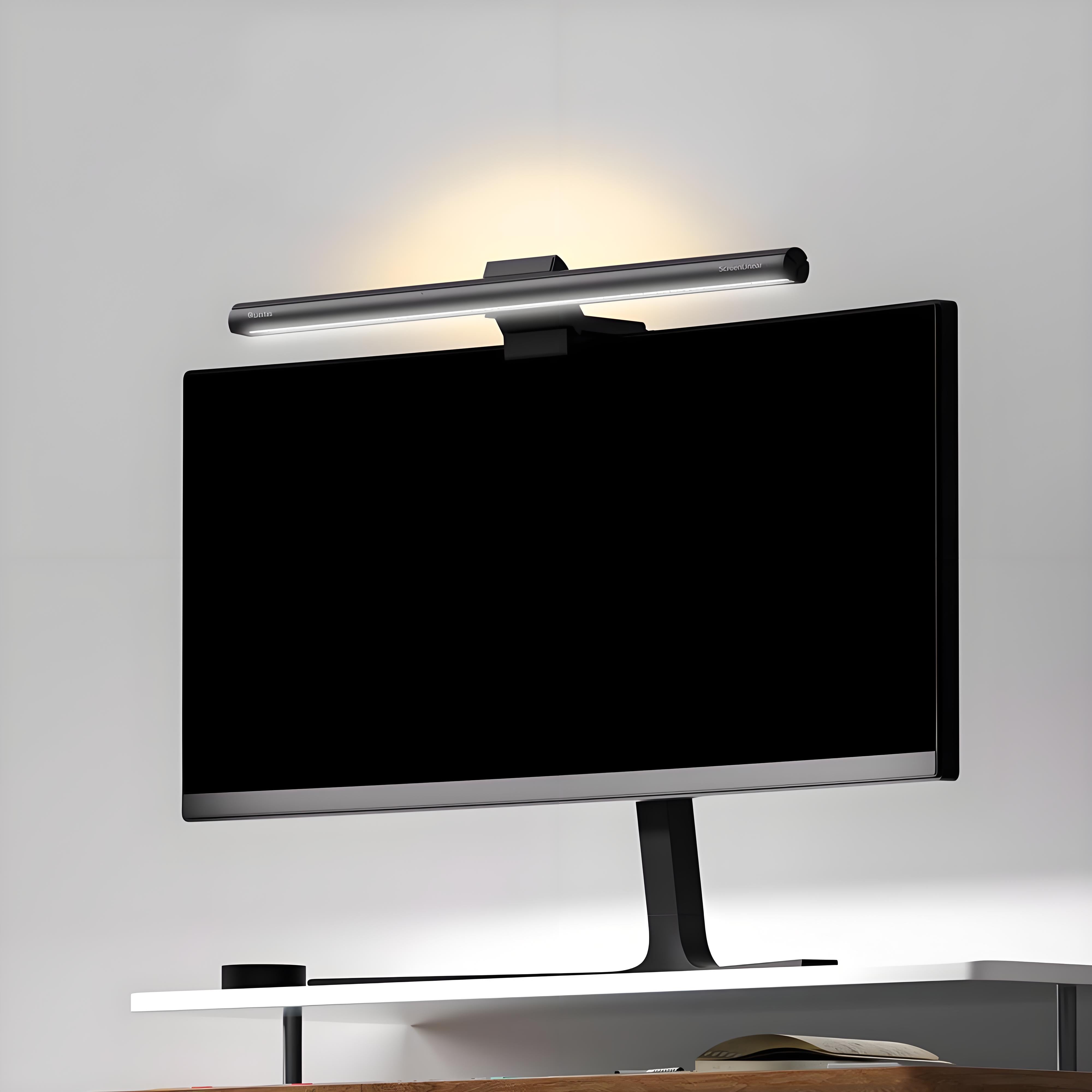 Quntis monitor light bar mounted on top of a curved screen