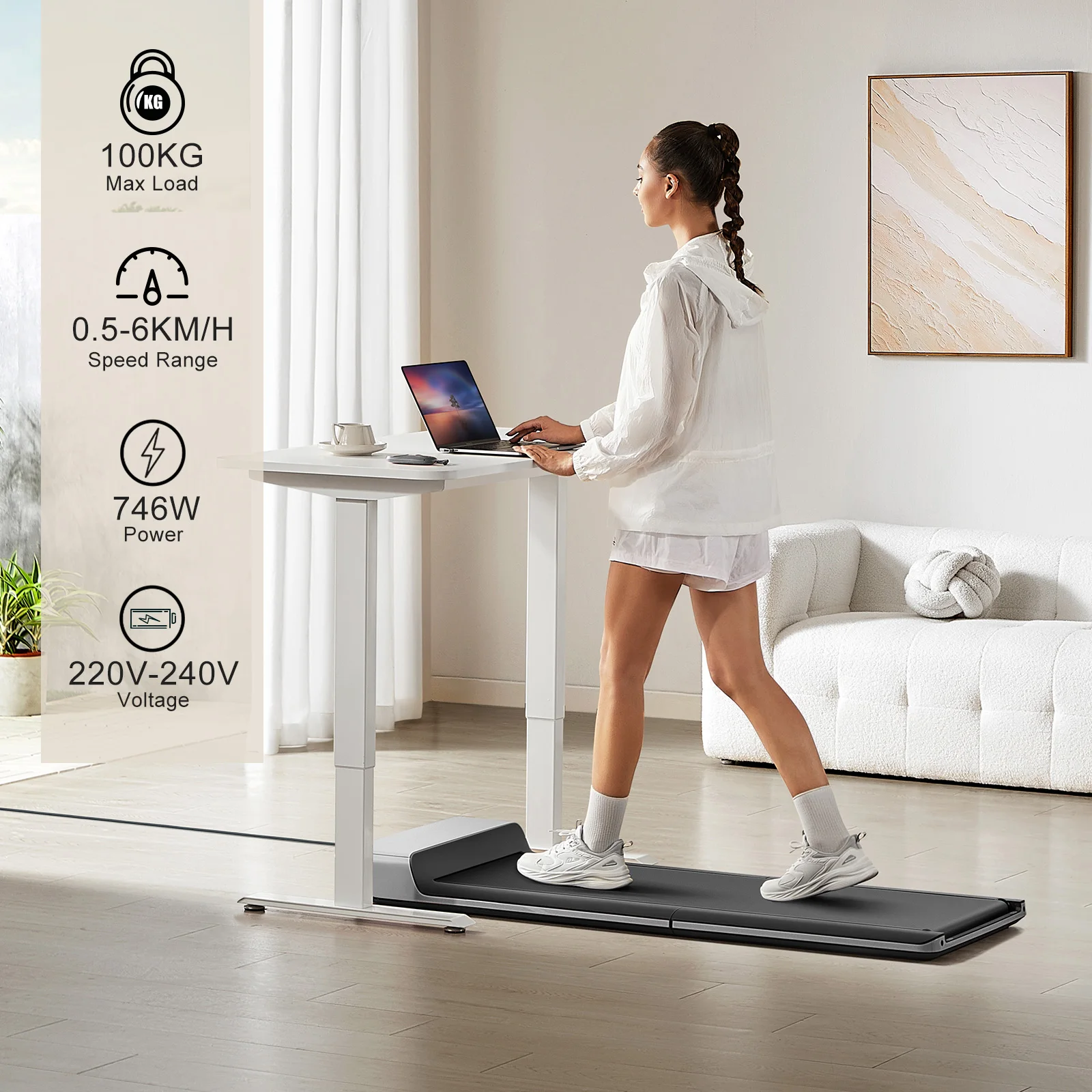 WalkingPad P1 foldable treadmill under a desk